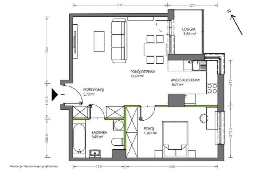 2 pok. 52,81 m2, Raków, 2025, Nowe-1