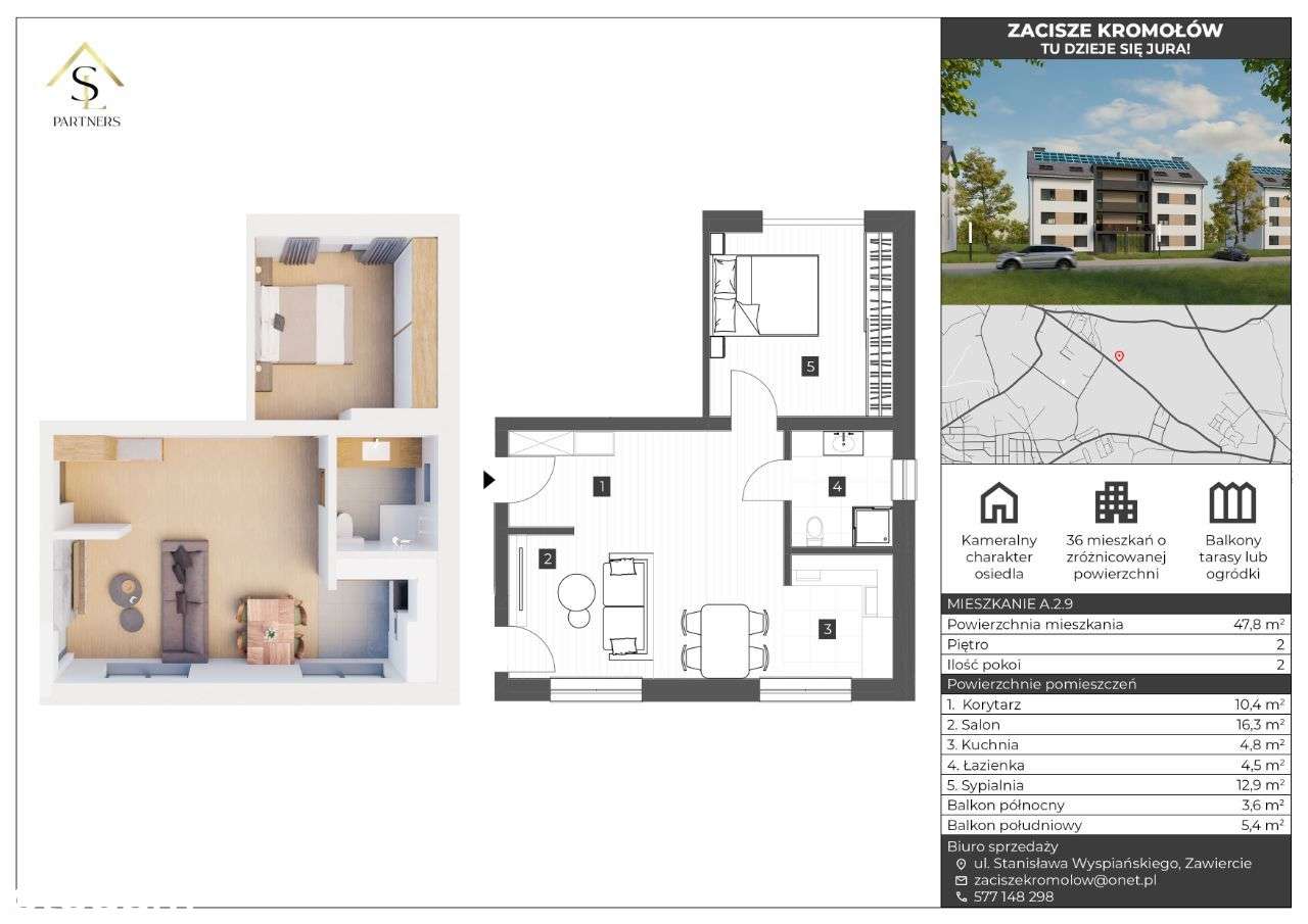 Mieszkanie 2 pokoje | 2 balkony | Zawiercie - Pełny obrazek: 5/10
