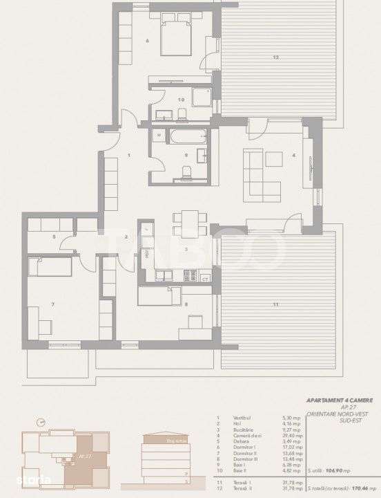 Penthouse 107 mp utili 2 terase 32 mp fiecare zona Turnisor Sibiu - Imagine principală: 3/13