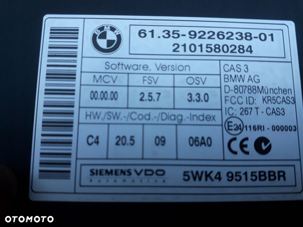 BMW E90 2.0D KOMPUTER CAS KLUCZ 184KM 8512291 - 3