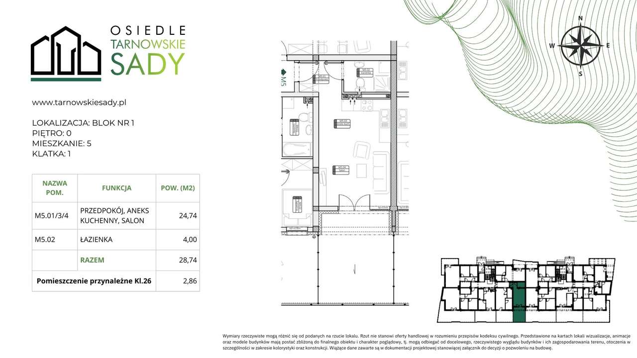 Tarnowskie Sady Blok 1 M5 mieszkanie 29 m2 - Pełny obrazek: 2/7
