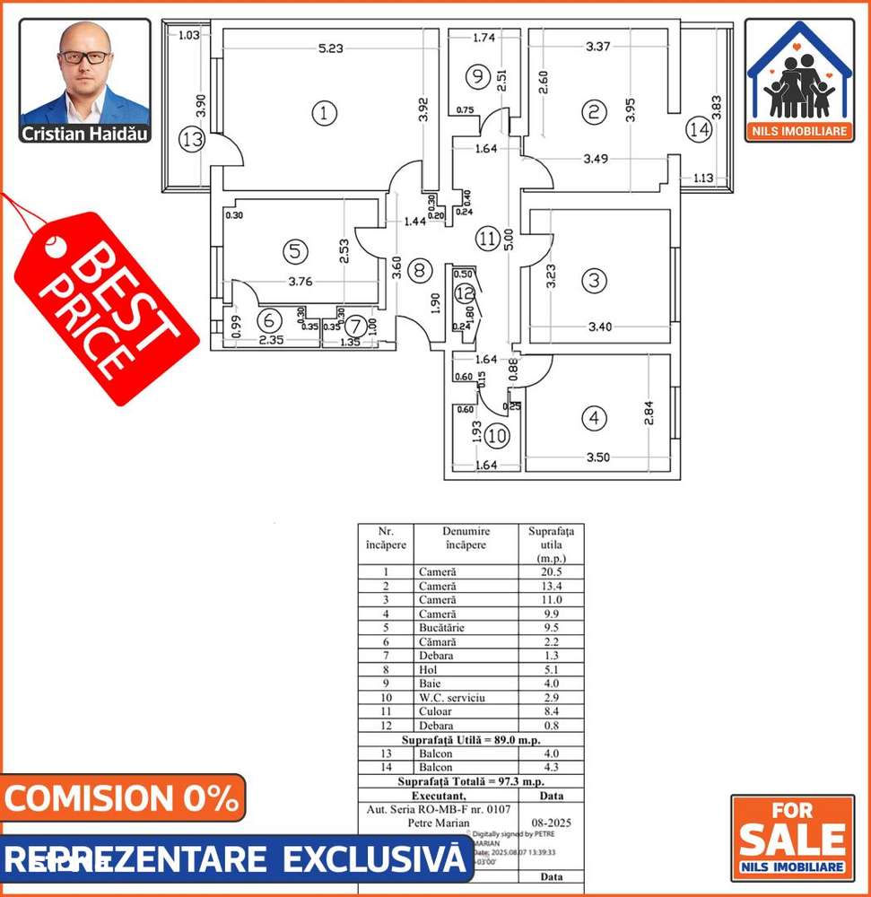 OCAZIE! - Apartament 4 camere, 2 bai, 2 balcoane | Bd. Decebal-12