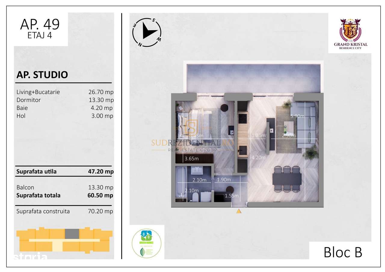 Apartament ideal cu 2 camere - The Grand Kristal Residence, Sector 4 - Imagine principală: 4/20