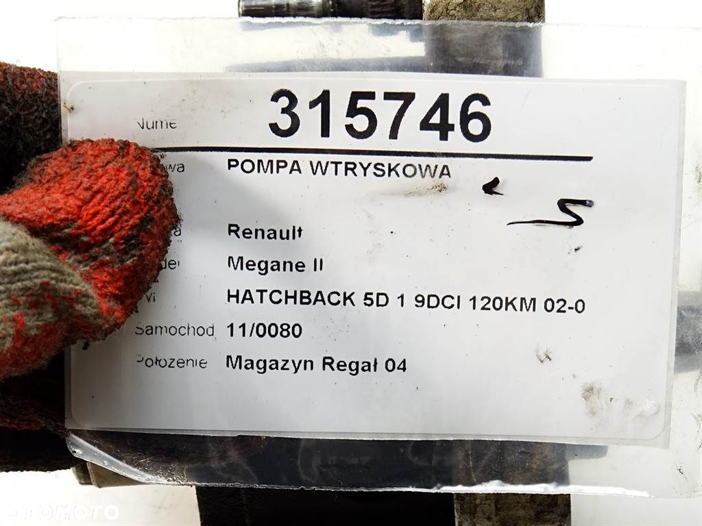 POMPA WTRYSKOWA RENAULT MEGANE II (BM0/1_, CM0/1_) 2001 - 2012 1.9 dCi (BM0G, CM0G) 88 kW [120 KM] - 6