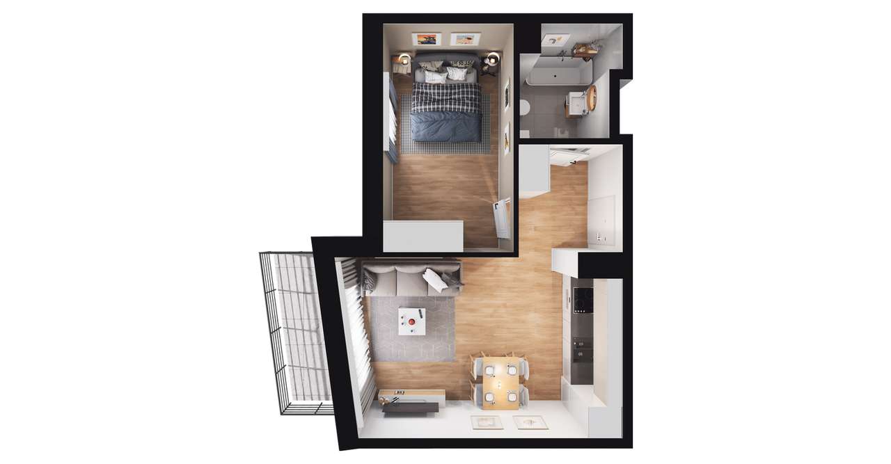 2-pokojowe mieszkanie 36m2 + balkon - Pełny obrazek: 2/8