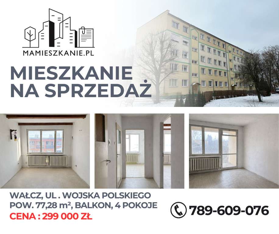 Wałcz – mieszkanie 77 m², 4 pokoje z balkonem-0
