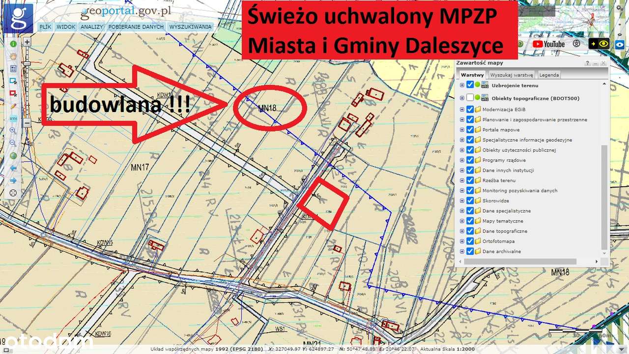 Kranów 1700m2 budowlana z MPZP szer. 37m ! ! !-1