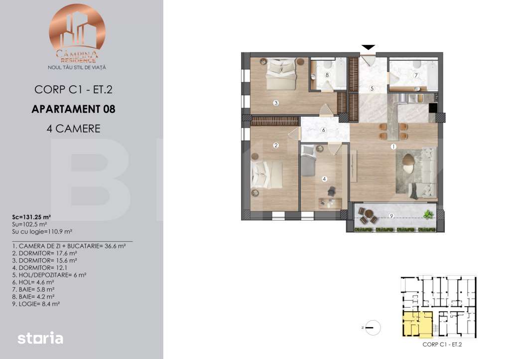 APARTAMENT 4 CAMERE ANSAMBLU REZIDENTIAL CAMPINA RESIDENCE - Imagine principală: 3/5