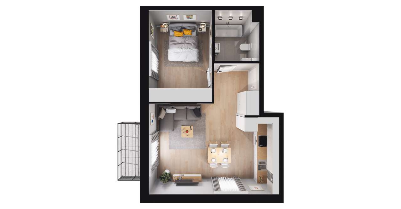 2-pokojowe mieszkanie 42m2 + balkon Bezpośrednio - Pełny obrazek: 2/8