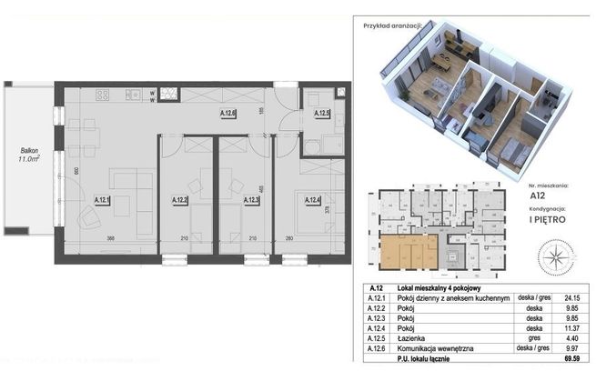 69,59 m2 na granicy moreny i jasienia loggia 11 m2