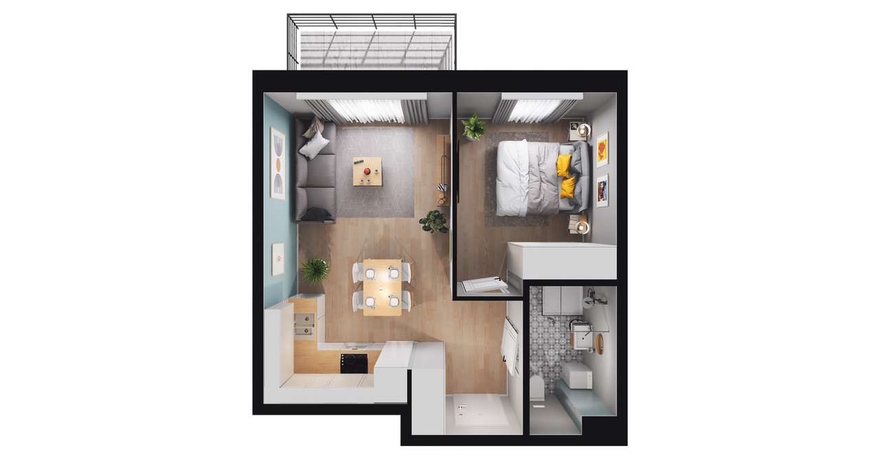 2-pokojowe mieszkanie 36m2 + balkon Bezpośrednio - Pełny obrazek: 2/8