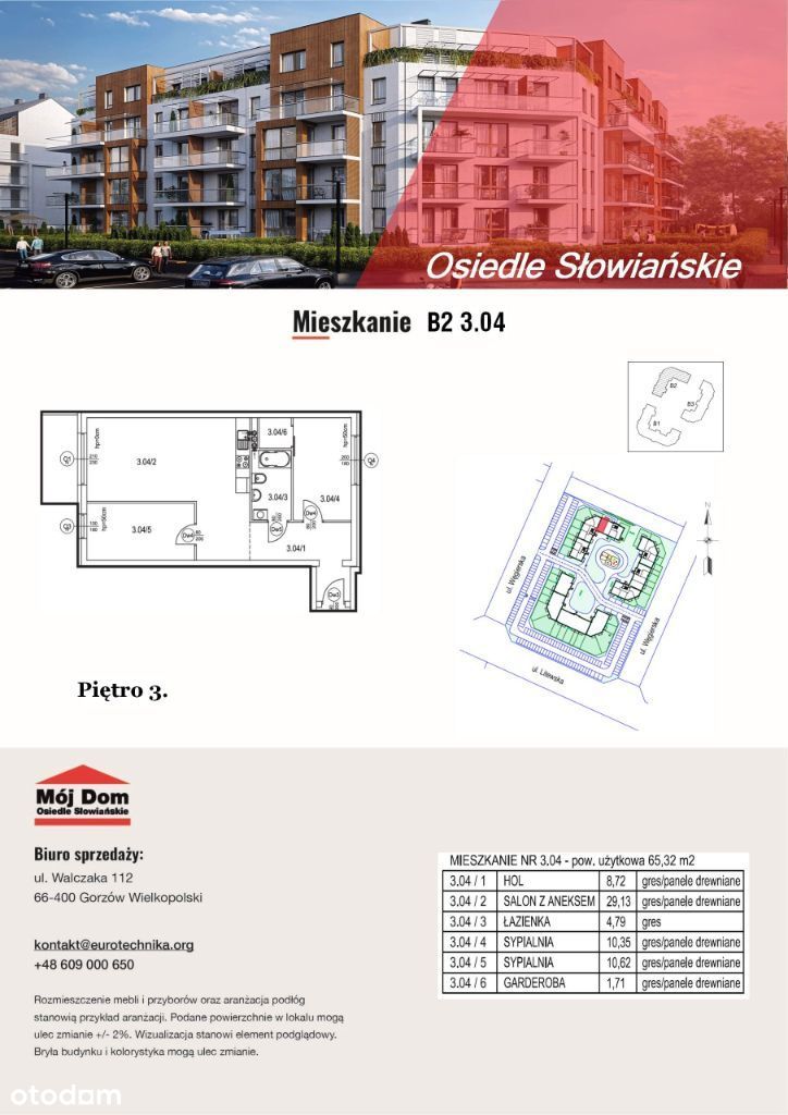 Nowe mieszkanie 65 m2, B2 3.04 Osiedle Słowiańskie