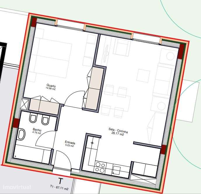 Deslumbrante apartamento T1 em Guimarães-14