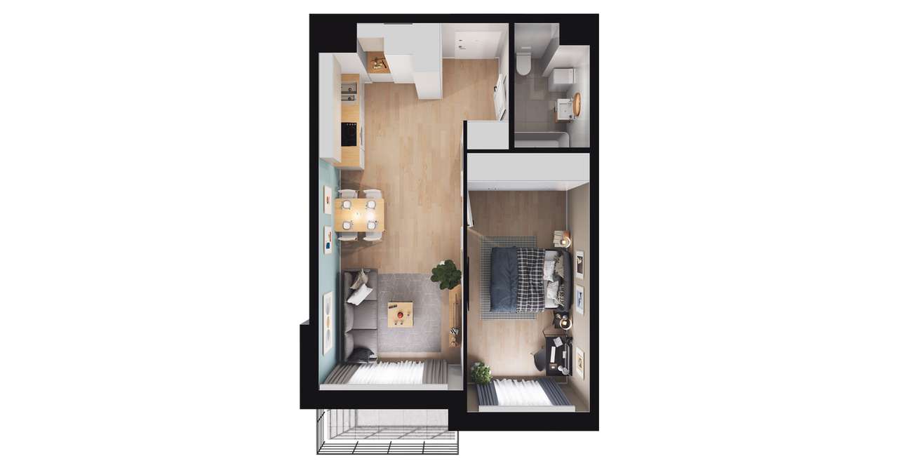 2-pokojowe mieszkanie 43 m² + balkon Bezpośrednio – pohled 3