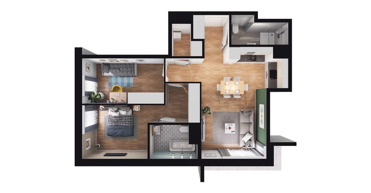 3-pokojowe mieszkanie 62m2 + 2 loggie Bezpośrednio - Pełny obrazek: 2/8