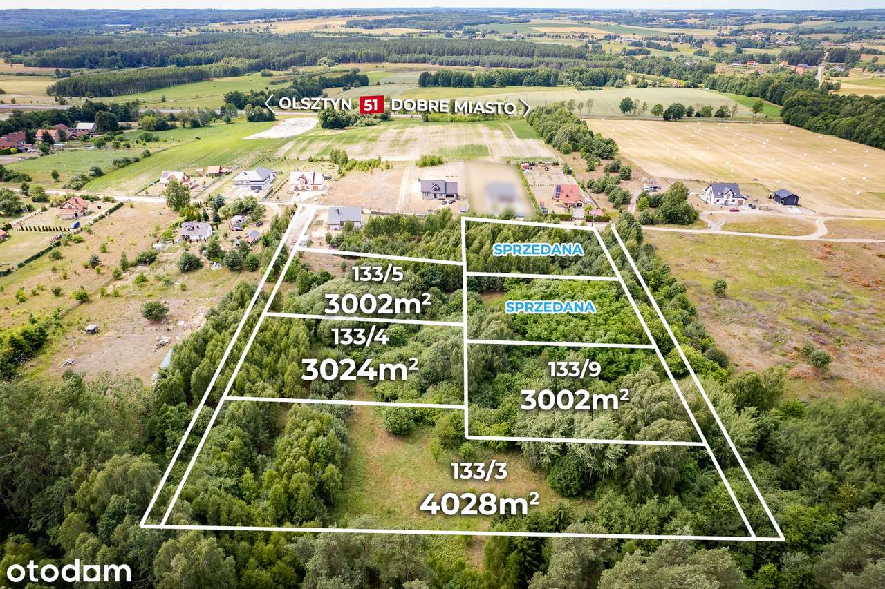 Działka budowlana 3002 m2 przy lesie Barcikowo Dobre Miasto-5