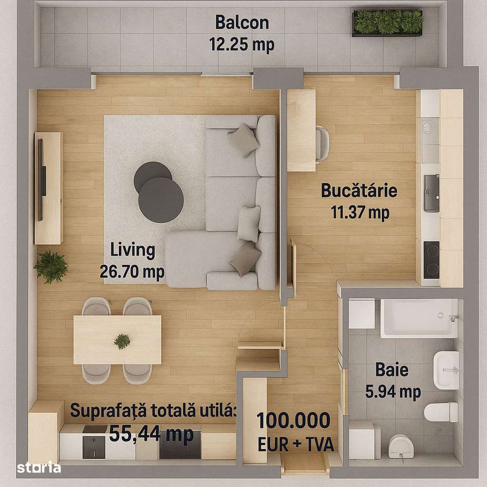 Studio cu incalzire in pardoseala, AC, bloc nou-0