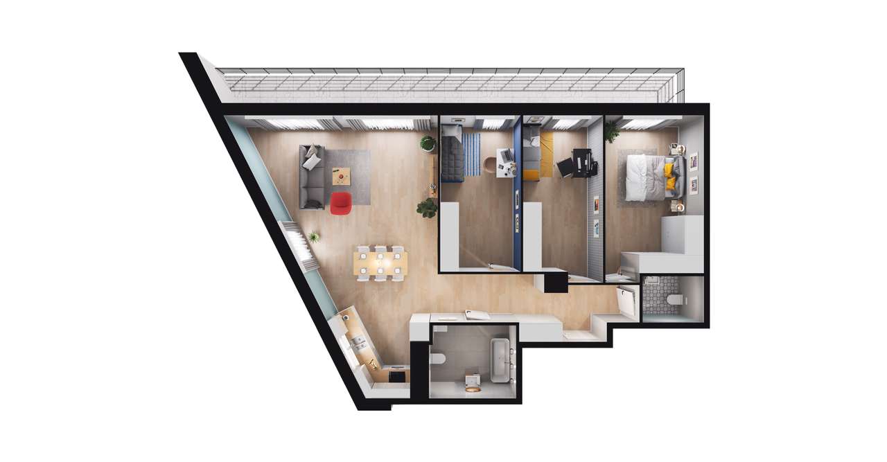 4-pokojowe mieszkanie 101m2 + loggia Bezpośrednio - Pełny obrazek: 2/8