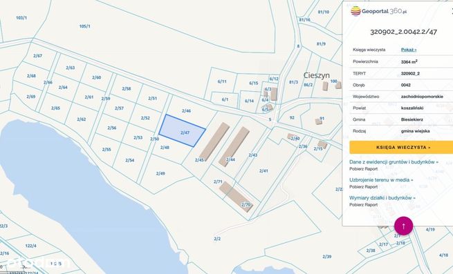 Działka budowlana nad jeziorem Parnowo k/Koszalina