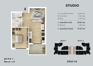 PROMOTIE!! Studio spatios 44mp de lux, Metrou Berceni (5min)