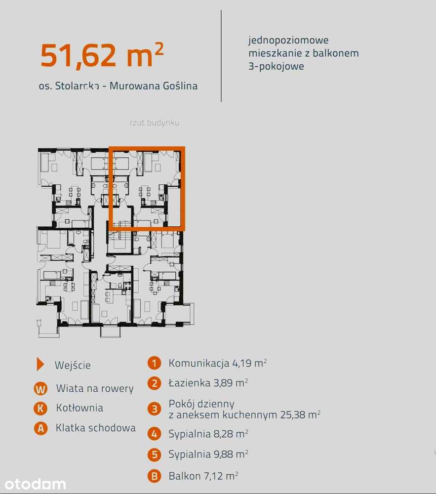 Sprzedam 3pokojowe,Murowana Goślina os.Stolarska, 51.62m2 405.000pln - Pełny obrazek: 3/6