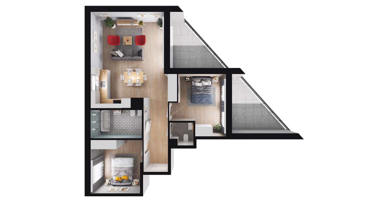 3-pokojowe mieszkanie 70m2 + 2 loggie Bezpośrednio - Pełny obrazek: 2/8