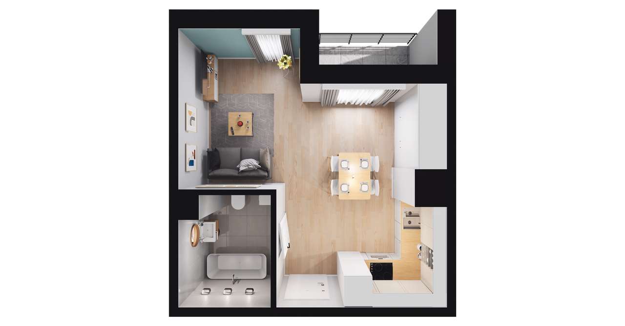 1-pokojowe mieszkanie 29m2 + loggia Bezpośrednio - Pełny obrazek: 2/8