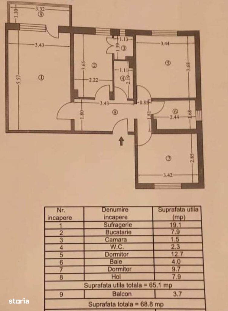 De vanzare un apartament cu 3 camere ,cf. 1d,p/4,Tudor Vladimirescu