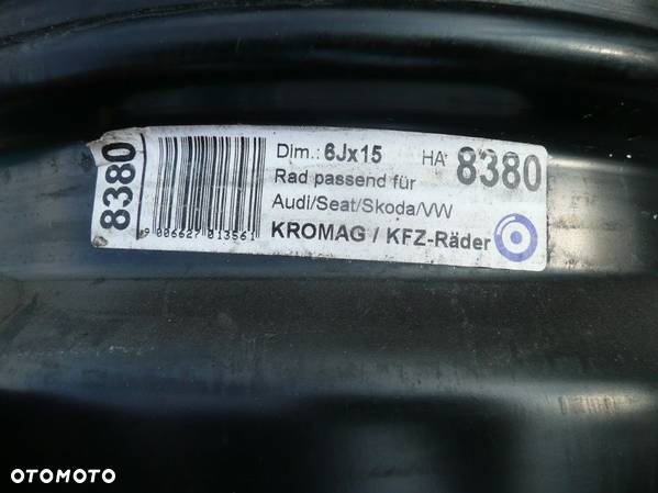 15” - Felgi - 5x100 , r15 cali - SEAT SKODA AUDI VW - Leon Ibiza Toledo - Fabia Rapid - Polo Golf IV Bora - A2 A3 -  Stalowe Koło Dojazdowe Rezerwowe Zapasowe Dojazdówka Zapasówka Rezerwa - 2