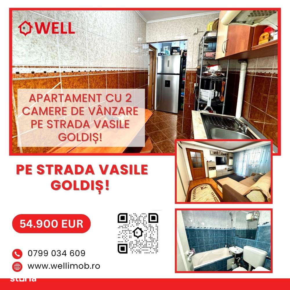 Apartament cu 2 camere de vânzare pe str. Vasile Goldiș! - Imagine principală: 1/13