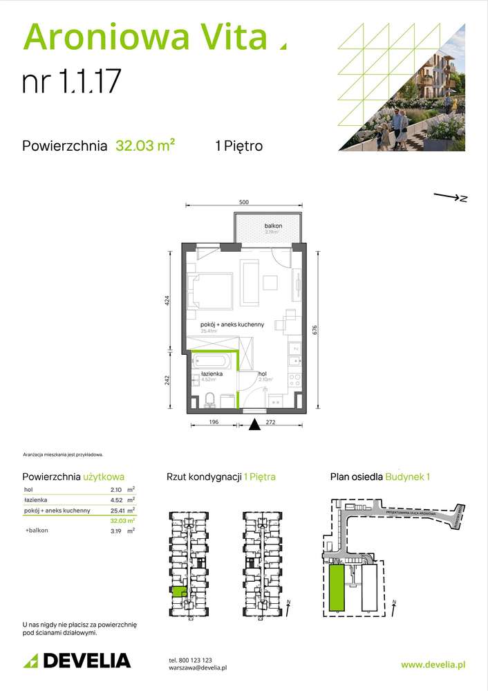 1-pokojowe mieszkanie 32m2 + balkon Bezpośrednio - Pełny obrazek: 2/6