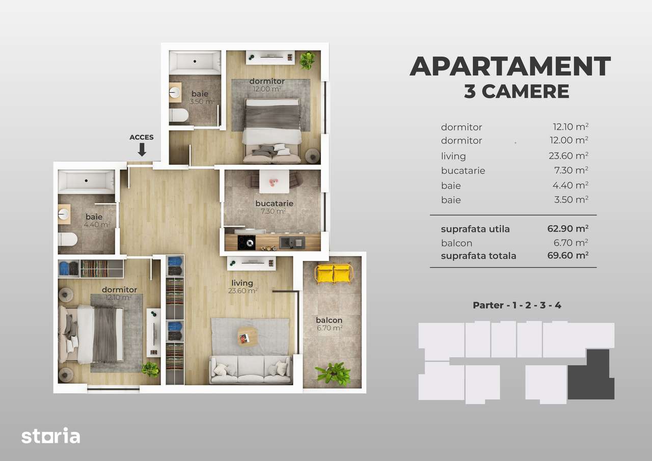 Apartament 3 camere decomandat, bloc nou, Aparatorii Patriei metrou - Imagine principală: 5/5