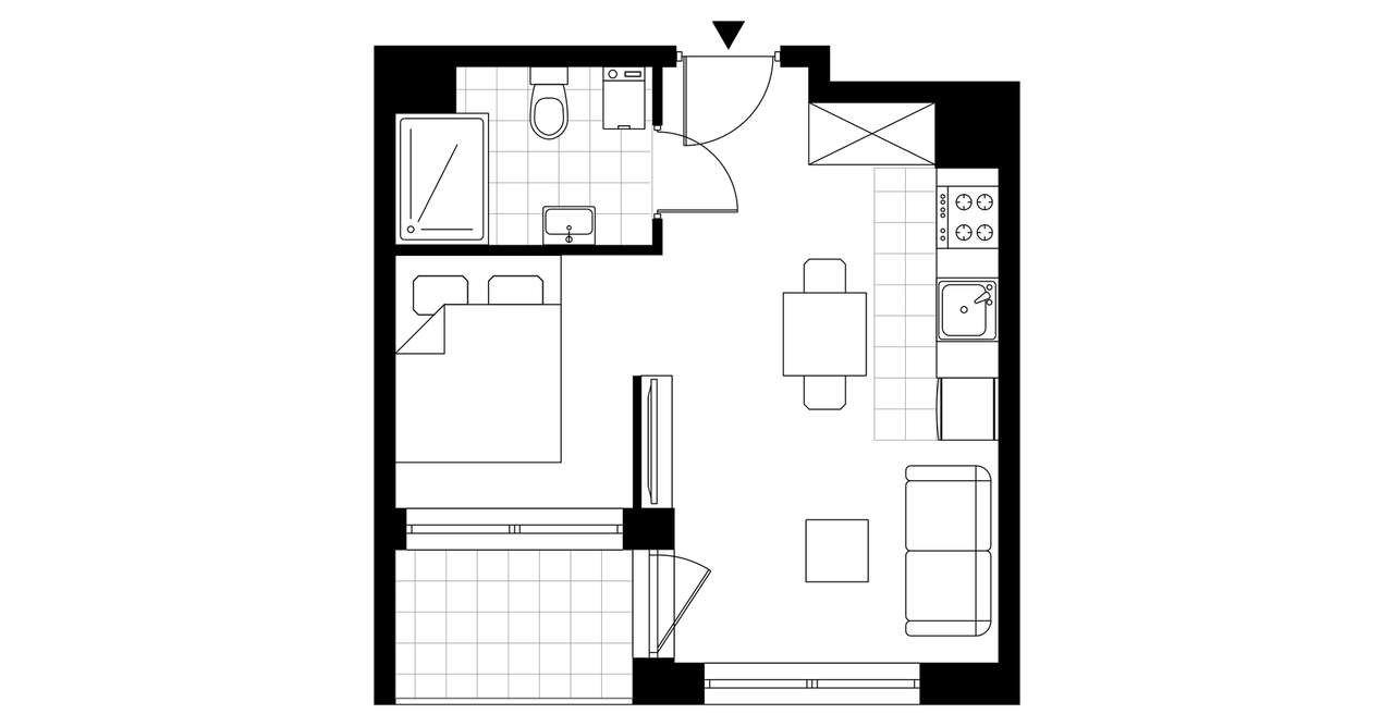 1-pokojowe mieszkanie 27m2 + loggia - Pełny obrazek: 3/8