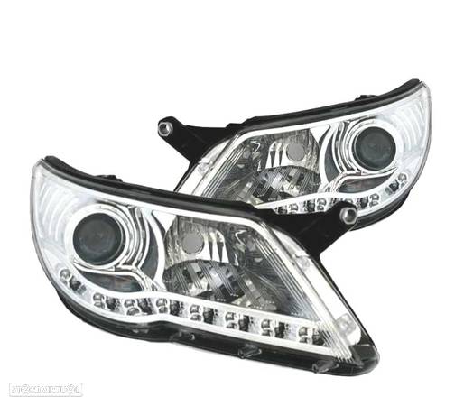 FARÓIS COM LUZ DIURNA LED PARA VOLKSWAGEN VW TIGUAN 07-11 FUNDO CROMADO - 2