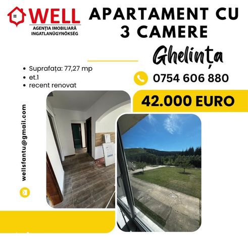 De vânzare apartament cu 3 camere în Ghelința!