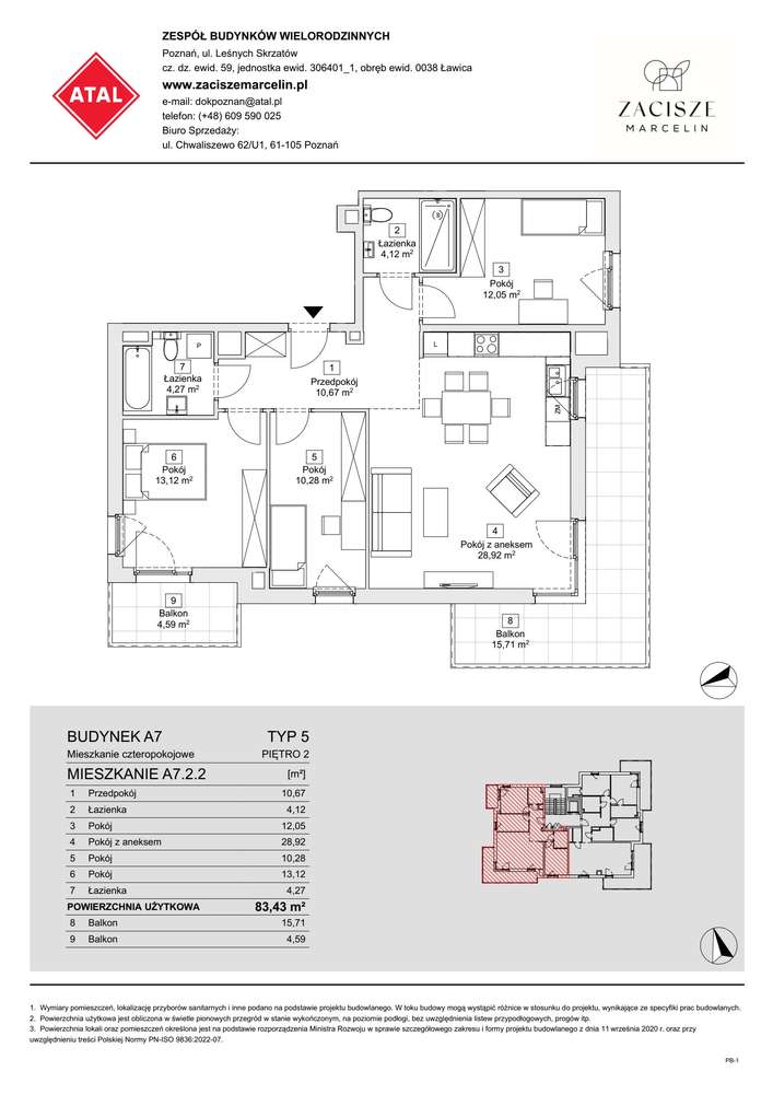 4-pokojowe mieszkanie 83m2 + 2 balkony - Pełny obrazek: 2/7