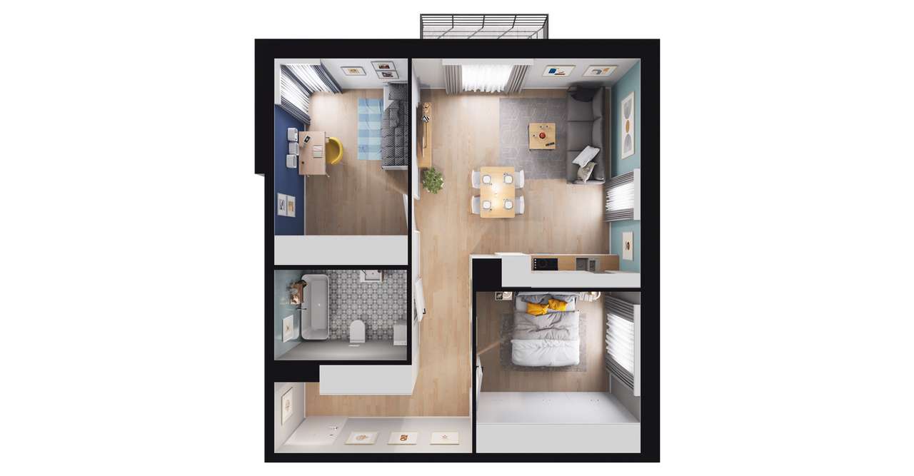 3-pokojowe mieszkanie 57m2 + balkon - Pełny obrazek: 2/8