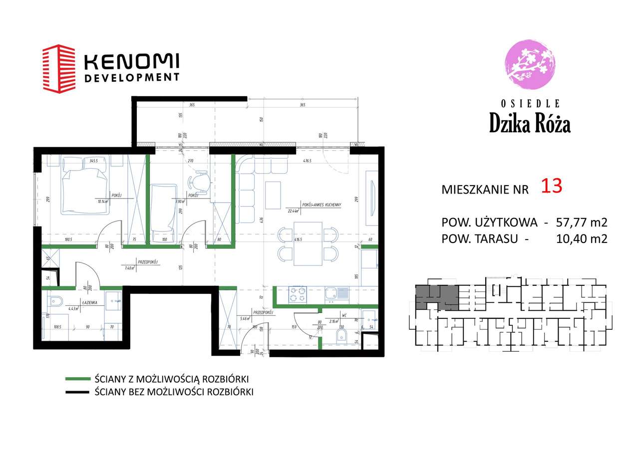 3-pokojowe mieszkanie 58m2 + taras Bez Prowizji - Pełny obrazek: 2/4