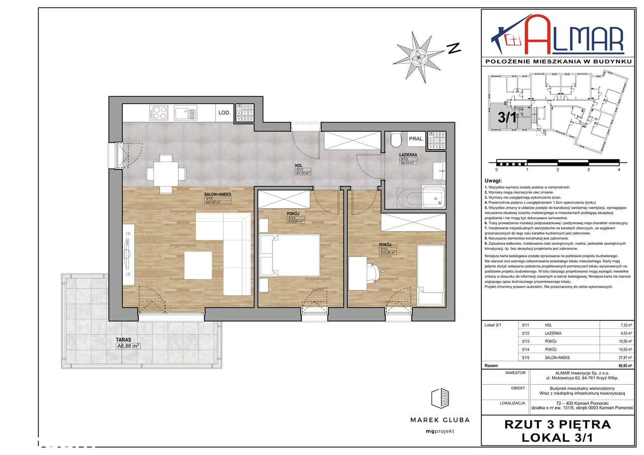 Kamień Pomorski -  ul. Wojska Polskiego 11 - Apartament 3/1 (22) - Pełny obrazek: 2/15