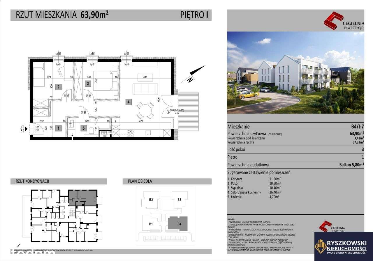 1 piętro, 3 pokoje, 63,90 m2, Osiedle Cegielnia-6