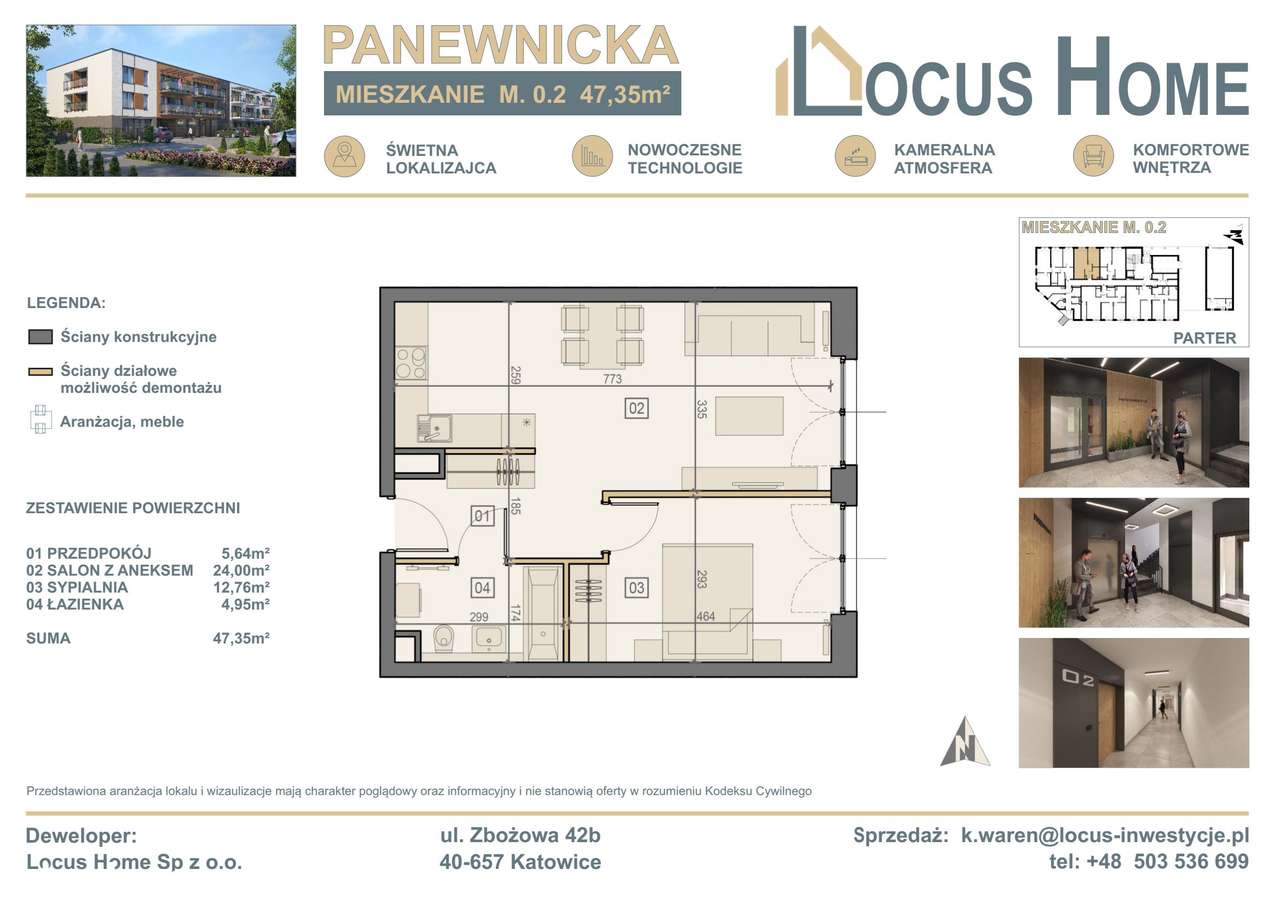 2-pokojowe mieszkanie 47m2 Bez Pośredników - Pełny obrazek: 2/5