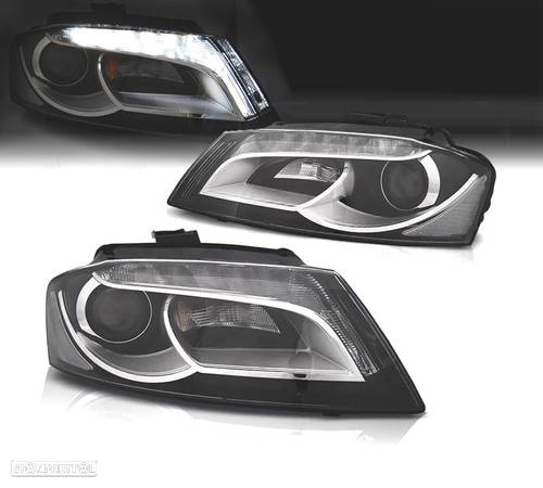 FARÓIS COM LUZ DIURNA TRU DRL PARA AUDI A3 8P 08-12 FUNDO PRETO - 1