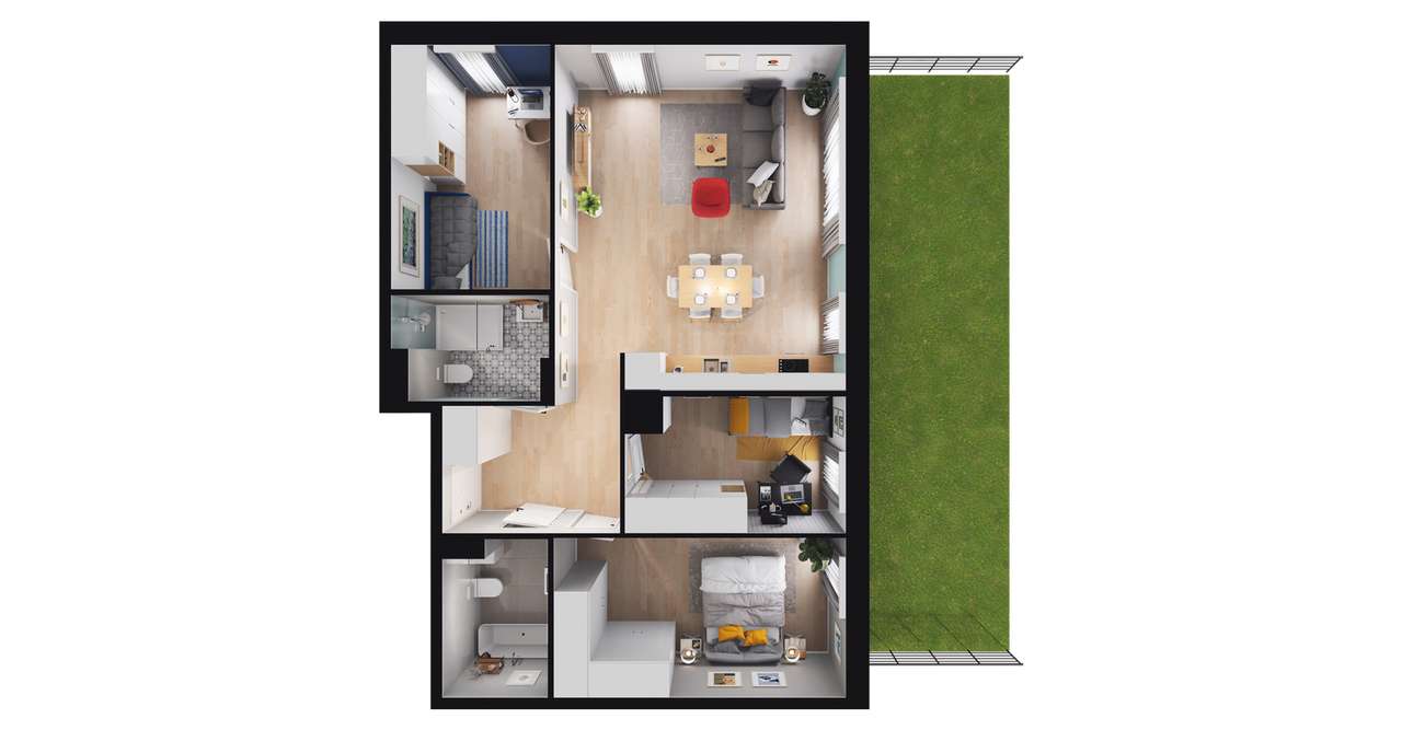 4-pokojowe mieszkanie 77m2 + ogródek Bezpośrednio - Pełny obrazek: 2/8