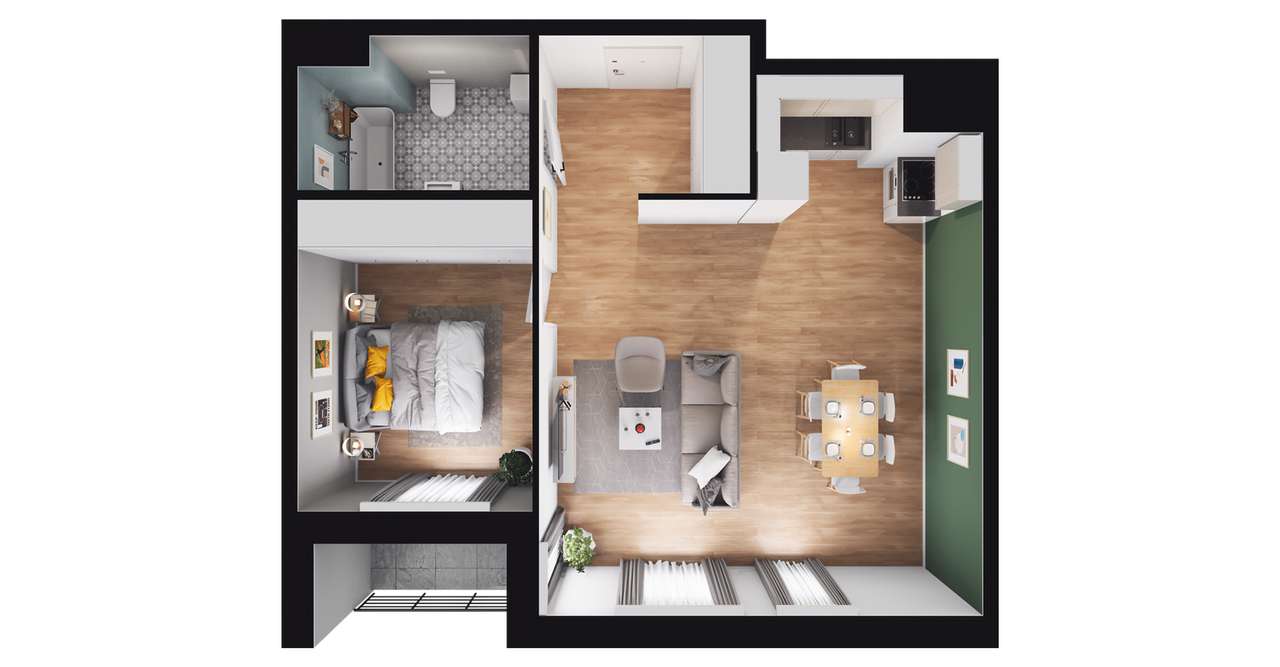 2-pokojowe mieszkanie 54m2 + loggia - Pełny obrazek: 2/8