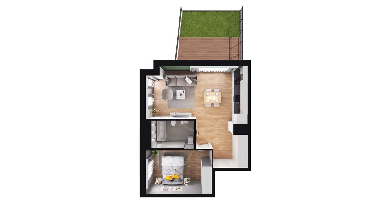 2-pokojowe mieszkanie 44m2 + 2 tarasy Bezpośrednio - Pełny obrazek: 2/8