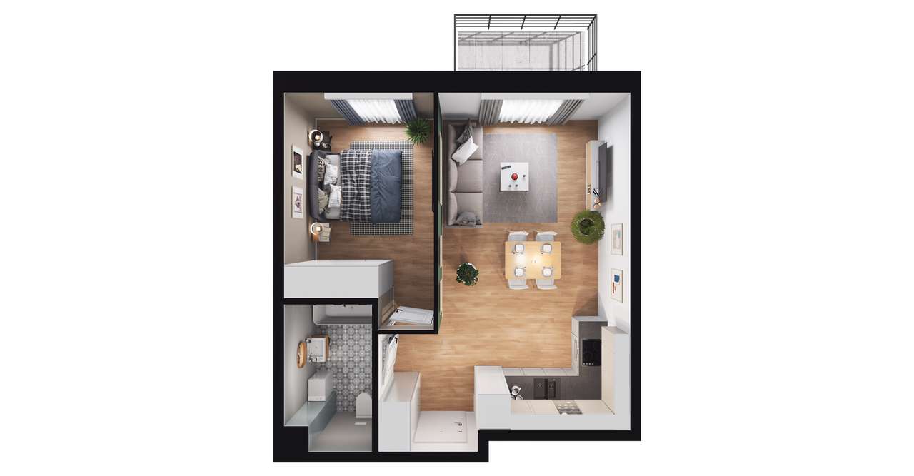 2-pokojowe mieszkanie 39m2 + balkon - Pełny obrazek: 2/8