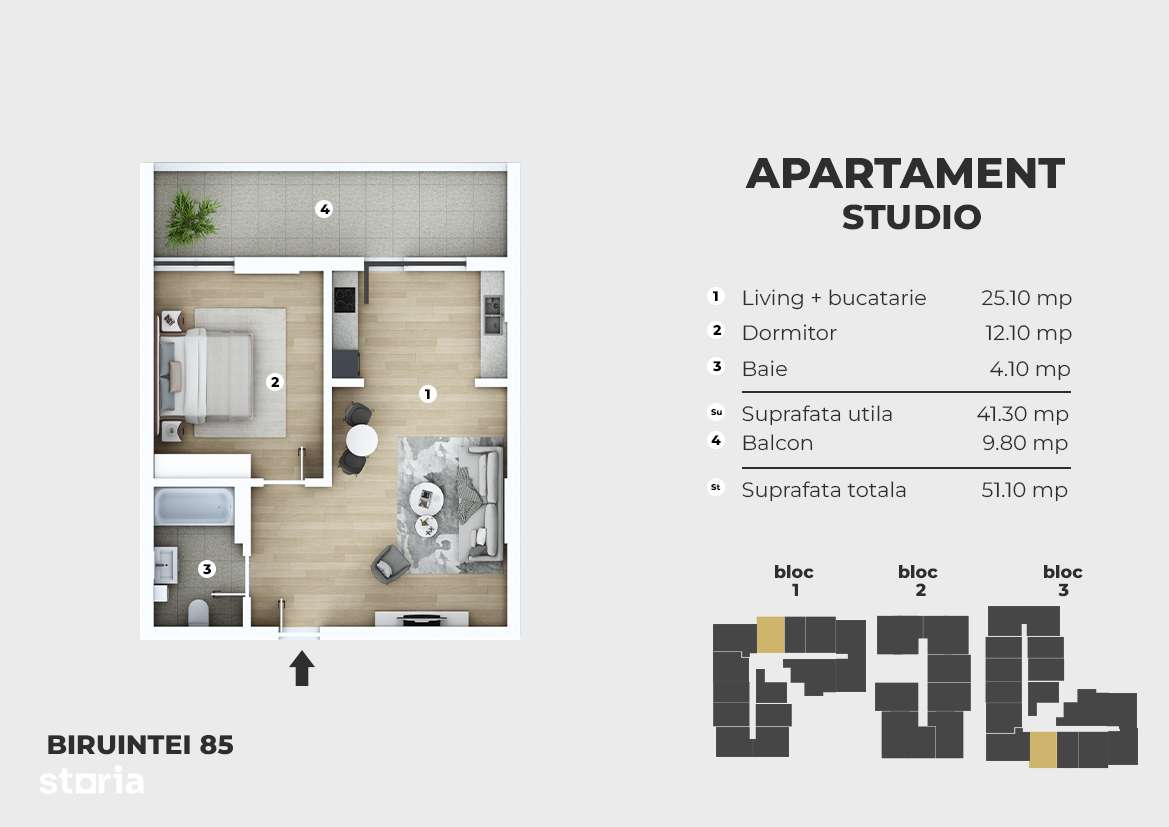 Metrou Berceni 300m - 2 camere tip studio - piscina, parc, AC - Imagine principală: 3/6