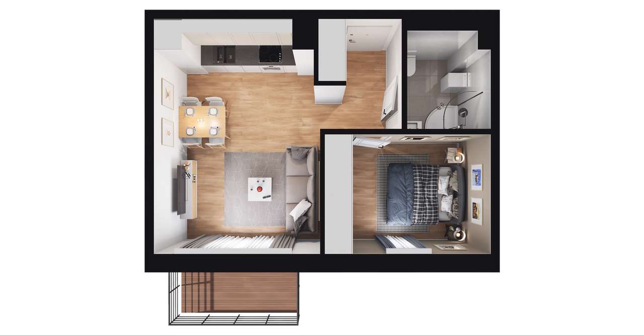 Mieszkanie L13 | 34,4 m² | 2 pok. | Taras - Pełny obrazek: 3/9