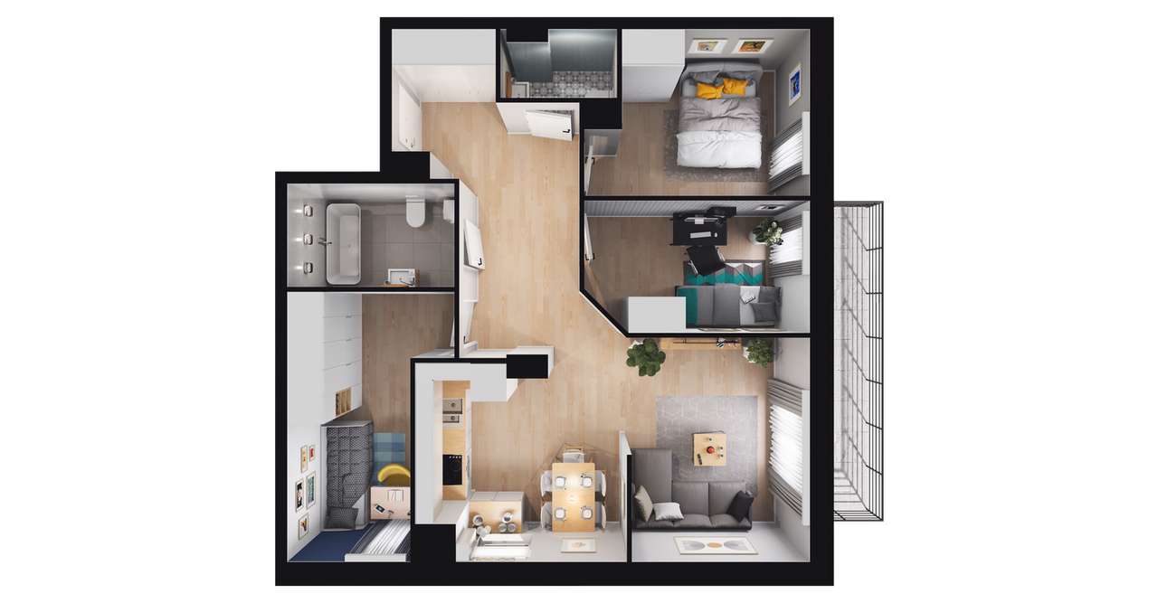 4-pokojowe mieszkanie 70m2 + balkon Bezpośrednio - Pełny obrazek: 2/8