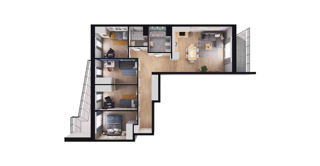 5-pokojowe mieszkanie 83m2 + 2 balkony - Pełny obrazek: 2/8